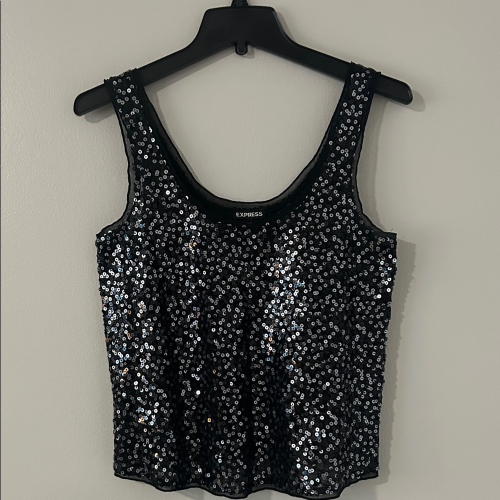 Express Black and Silver Sequin Tank Top